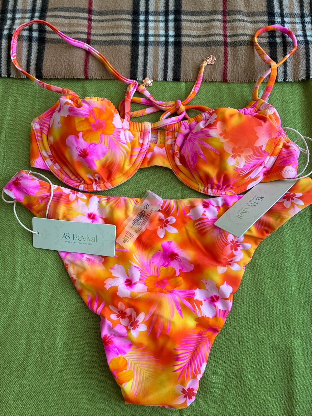 AS Revival Women's Floral Underwire Bikini Set - Pink & Orange M bottom and S/P
